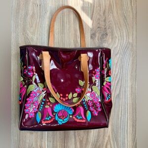 Consuela Wine Valentina Tote Floral Embroidered Leather